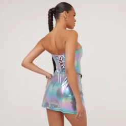 EGO High Waist Structured Detail Mini Bodycon Skirt In Blue Holographic -Sperrryego Store 09 05 23 jul97056 sq