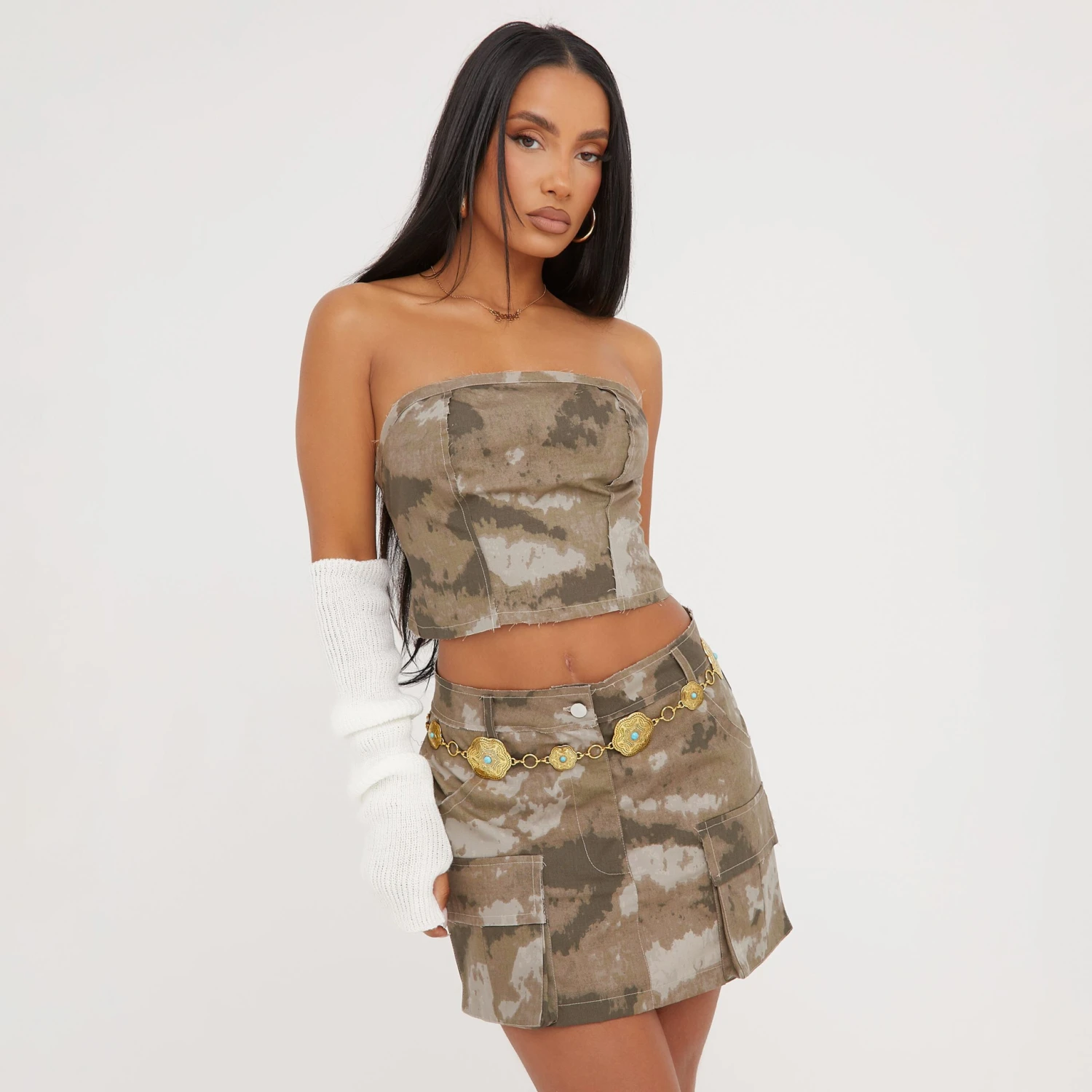 EGO High Waist Raw Hem Detail Mini Skirt In Khaki Camo 3 EGO High Waist Raw Hem Detail Mini Skirt In Khaki Camo - Image 2
