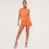 EGO High Neck Sleeveless Ruched Frill Detail Mini Bodycon Dress In Orange Mesh -Sperrryego Store 11 04 23 ming82481 sq