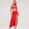 EGO Halterneck Strappy Rose Detail Cut Out Split Leg Maxi Dress In Red Woven -Sperrryego Store 13 04 23 em84579 sq