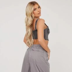 EGO Square Neck Button Pocket Detail Corset Top In Washed Black Denim -Sperrryego Store 13 04 23 em84642 sq