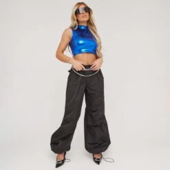 EGO High Neck Racer Crop Top In Blue Metallic -Sperrryego Store 13 04 23 em85150 s