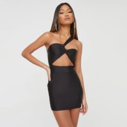 EGO One Shoulder Cut Out Detail Mini Bodycon Dress In Black Slinky -Sperrryego Store 13 12 22 unya35450 copy