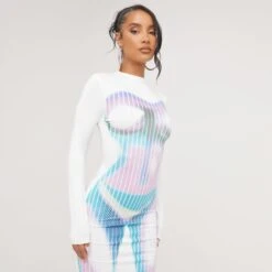 EGO Long Sleeve High Neck Body Print Detail Midi Bodycon Dress In White Multi 9 EGO Long Sleeve High Neck Body Print Detail Midi Bodycon Dress In White Multi -Sperrryego Store 14 03 23 ming67433 s