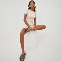 EGO Fitted Crew Neck Stretchy T-Shirt In Cream Nude -Sperrryego Store 14 07 226851