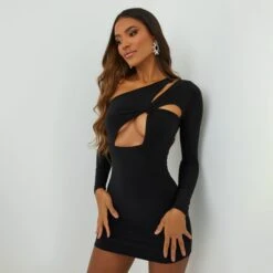 EGO Long Sleeve Twisted Cut Out Detail Mini Bodycon Dress In Black Slinky 9 EGO Long Sleeve Twisted Cut Out Detail Mini Bodycon Dress In Black Slinky -Sperrryego Store 15 09 22 noara 18287 copy