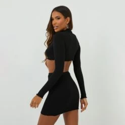 EGO High Neck Long Sleeve Lettuce Frill Detail Crop Top In Black Ribbed 9 EGO High Neck Long Sleeve Lettuce Frill Detail Crop Top In Black Ribbed -Sperrryego Store 15 09 22 noara 18472 copy