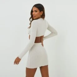 EGO High Neck Long Sleeve Lettuce Frill Detail Crop Top In Beige Ribbed -Sperrryego Store 15 09 22 noara 19171