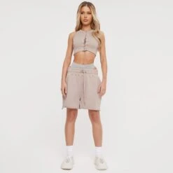 EGO Lace Up Toggle Detail Racer Crop Top In Taupe Ribbed -Sperrryego Store 15 12 2236583 copy