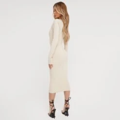 EGO Long Sleeve Seam Detail Midi Bodycon Dress In Cream Ribbed -Sperrryego Store 15 12 2236802 copy