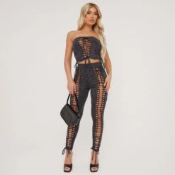 EGO Bandeau Extreme Ladder Detail Crop Top In Black Acid Wash -Sperrryego Store 16 02 23 emily60236 s