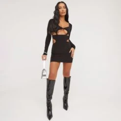EGO Long Sleeve Front Cut Out Detail Mini Bodycon Dress In Black Slinky 8 EGO Long Sleeve Front Cut Out Detail Mini Bodycon Dress In Black Slinky -Sperrryego Store 16 03 23 ming68946 s