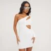 EGO One Sleeve Cut Out Detail Mini Bodycon Dress In Cream Crepe