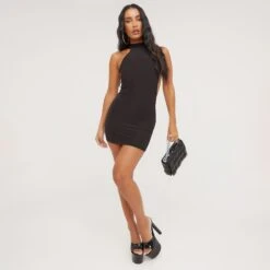 EGO High Neck Backless Detail Mini Bodycon Dress In Black Slinky -Sperrryego Store 16 03 23 ming70175 s