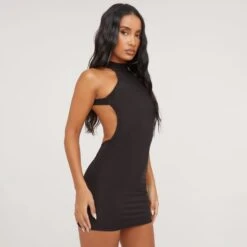 EGO High Neck Backless Detail Mini Bodycon Dress In Black Slinky -Sperrryego Store 16 03 23 ming70185 s