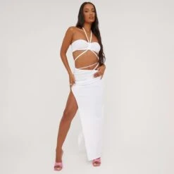 EGO Strappy Detail Split Leg Textured Maxi Skirt In White -Sperrryego Store 16 05 23 ming100485 sq