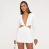 EGO Long Sleeve Cut Out Detail Plunge Front Shoulder Pad Mini Bodycon Dress In White 1 EGO Long Sleeve Cut Out Detail Plunge Front Shoulder Pad Mini Bodycon Dress In White -Sperrryego Store 17 01 23 pam46518 s
