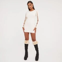EGO Long Sleeve Cut Out Sleeve Detail Mini Bodycon Dress In Stone Knit 7 EGO Long Sleeve Cut Out Sleeve Detail Mini Bodycon Dress In Stone Knit -Sperrryego Store 17 01 23 pam46760 s