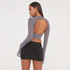 EGO Long Sleeve Lace Up Detail Corset Top In Grey Mesh -Sperrryego Store 17 01 23 pam46875 s