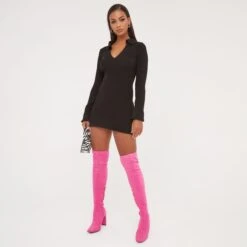 EGO Long Sleeve Collared Mini Bodycon Dress In Black Knit -Sperrryego Store 17 01 23 pam47149 s