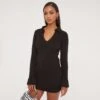 EGO Long Sleeve Collared Mini Bodycon Dress In Black Knit -Sperrryego Store 17 01 23 pam47158 s