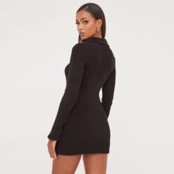EGO Long Sleeve Collared Mini Bodycon Dress In Black Knit -Sperrryego Store 17 01 23 pam47159 s