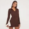 EGO Long Sleeve Collared Mini Bodycon Dress In Brown Knit -Sperrryego Store 17 01 23 pam47206 s