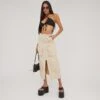 EGO High Waist Zip Split Front Pocket Detail Cargo Maxi Skirt In Stone -Sperrryego Store 18 04 23 jul85220 sq