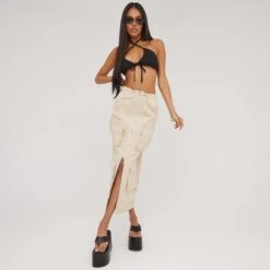 EGO High Waist Zip Split Front Pocket Detail Cargo Maxi Skirt In Stone 9 EGO High Waist Zip Split Front Pocket Detail Cargo Maxi Skirt In Stone -Sperrryego Store 18 04 23 jul85232 sq