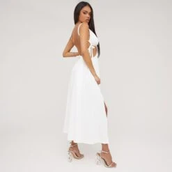 EGO Strappy V Neck Cut Out Open Back Ring Detail Split Leg Midaxi Dress In Cream -Sperrryego Store 18 04 23 jul85443 sq