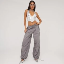 EGO Halterneck Plunge Neck Hook And Eye Corset Top In Silver Metallic 8 EGO Halterneck Plunge Neck Hook And Eye Corset Top In Silver Metallic -Sperrryego Store 18 04 23 jul85631 s