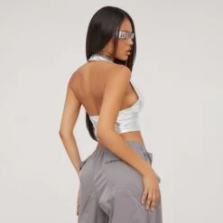 EGO Halterneck Plunge Neck Hook And Eye Corset Top In Silver Metallic 9 EGO Halterneck Plunge Neck Hook And Eye Corset Top In Silver Metallic -Sperrryego Store 18 04 23 jul85658 s