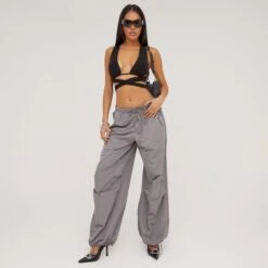 EGO Halterneck Strappy Wrap Detail Crop Top In Black -Sperrryego Store 18 04 23 jul85659 sq