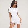 EGO Short Sleeve Ruched Front Detail Crucifix Print T-Shirt Dress In White -Sperrryego Store 18 04 23 jul85736 sq