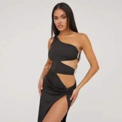EGO One Shoulder Cut Out Clasp Detail Split Leg Midaxi Dress In Black 9 EGO One Shoulder Cut Out Clasp Detail Split Leg Midaxi Dress In Black -Sperrryego Store 18 04 23 jul86364 sq