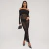 EGO Bardot Long Sleeve Ruched Detail Maxi Dress In Black Mesh -Sperrryego Store 18 04 23 jul86456 sq