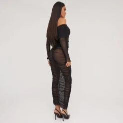 EGO Bardot Long Sleeve Ruched Detail Maxi Dress In Black Mesh 8 EGO Bardot Long Sleeve Ruched Detail Maxi Dress In Black Mesh -Sperrryego Store 18 04 23 jul86478 sq