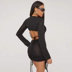 EGO Long Sleeve Cut Out Ruched Detail Mini Dress In Black Knit 9 EGO Long Sleeve Cut Out Ruched Detail Mini Dress In Black Knit -Sperrryego Store 18 04 23 jul86541 sq
