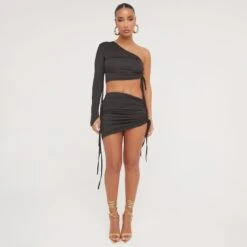 EGO One Sleeve Ruched Wrap Detail Crop Top In Black Slinky 9 EGO One Sleeve Ruched Wrap Detail Crop Top In Black Slinky -Sperrryego Store 19 01 23 ming47987 s