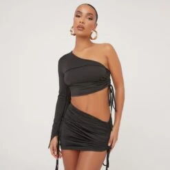 EGO Ruched Wrap Detail Mini Bodycon Skirt In Black Slinky -Sperrryego Store 19 01 23 ming48008 s