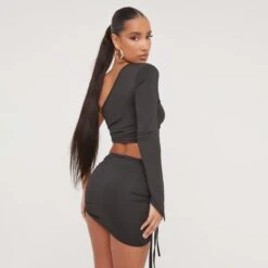 EGO One Sleeve Ruched Wrap Detail Crop Top In Black Slinky 8 EGO One Sleeve Ruched Wrap Detail Crop Top In Black Slinky -Sperrryego Store 19 01 23 ming48015 s