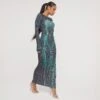 EGO Long Sleeve Strap Back Detail Body Print Maxi Bodycon Dress In Black And Green Slinky -Sperrryego Store 19 01 23 ming48554 s