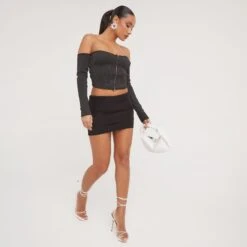 EGO Long Sleeve Bardot Hook And Eye Bandage Detail Top In Black -Sperrryego Store 19 01 23 ming48999 s