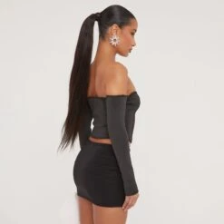 EGO Long Sleeve Bardot Hook And Eye Bandage Detail Top In Black -Sperrryego Store 19 01 23 ming49049 s