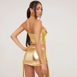 EGO Low Rise Ladder Detail Mini Skirt In Gold Metallic -Sperrryego Store 20 06 23 jul120039 sq