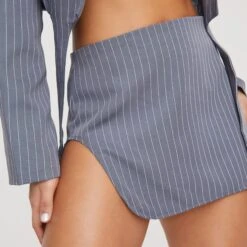 EGO High Waist Side Split Detail Mini Skirt In Grey Pinstripe -Sperrryego Store 20 12 22 jul37925 s2
