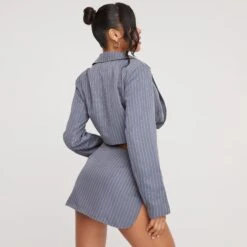 EGO High Waist Side Split Detail Mini Skirt In Grey Pinstripe -Sperrryego Store 20 12 22 jul37927 s2