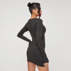 EGO Long Sleeve Zip Up Detail Super Stretch Mini Bodycon Dress In Black -Sperrryego Store 20 12 22 jul38000 s2