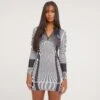 EGO Long Sleeve Zip Front Mini Bodycon Dress In Monochrome Print Slinky -Sperrryego Store 21 02 23 pam61037 s