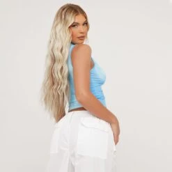 EGO High Neck Sleeveless Body Print Cropped Vest In Blue -Sperrryego Store 21 03 23 em70651 s